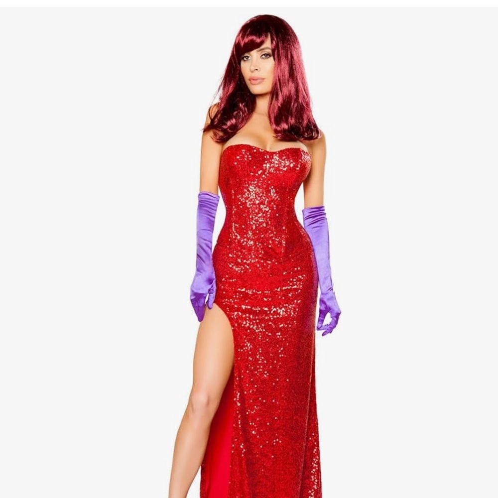 Elegant Red Strapless Sequin Dress